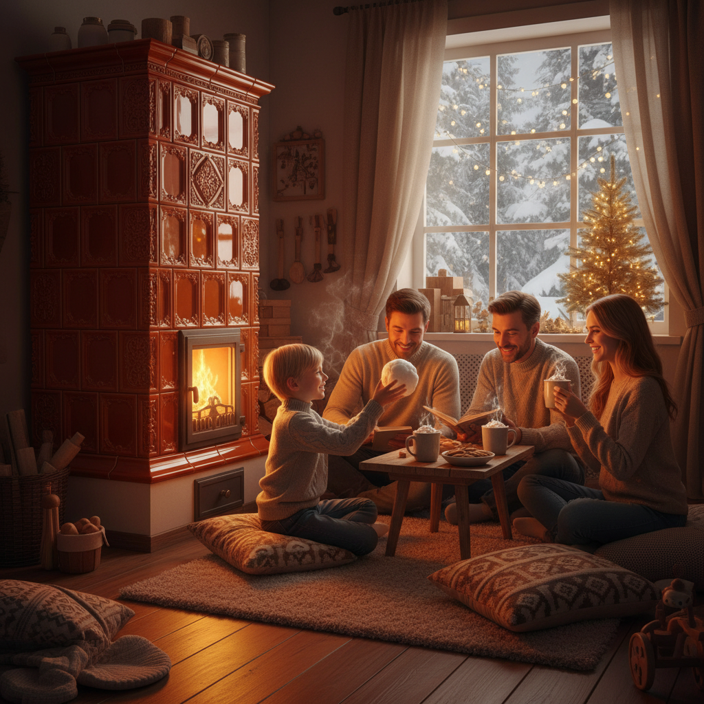 Familie am Ofen